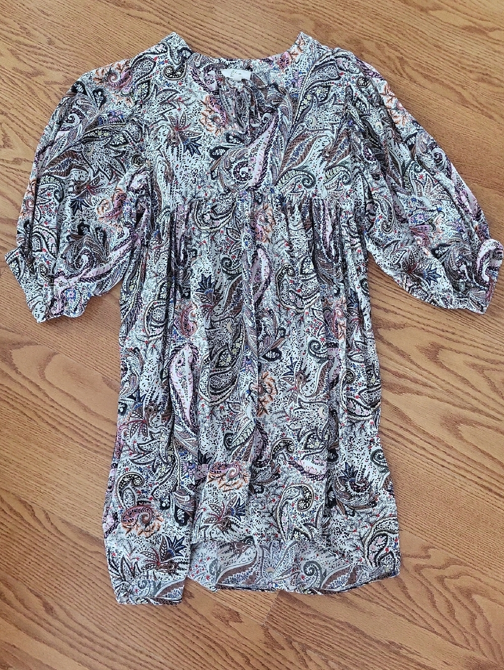 Elam Paisley Long-Sleeve Peasant Dress - White, Black, Pink, Brown